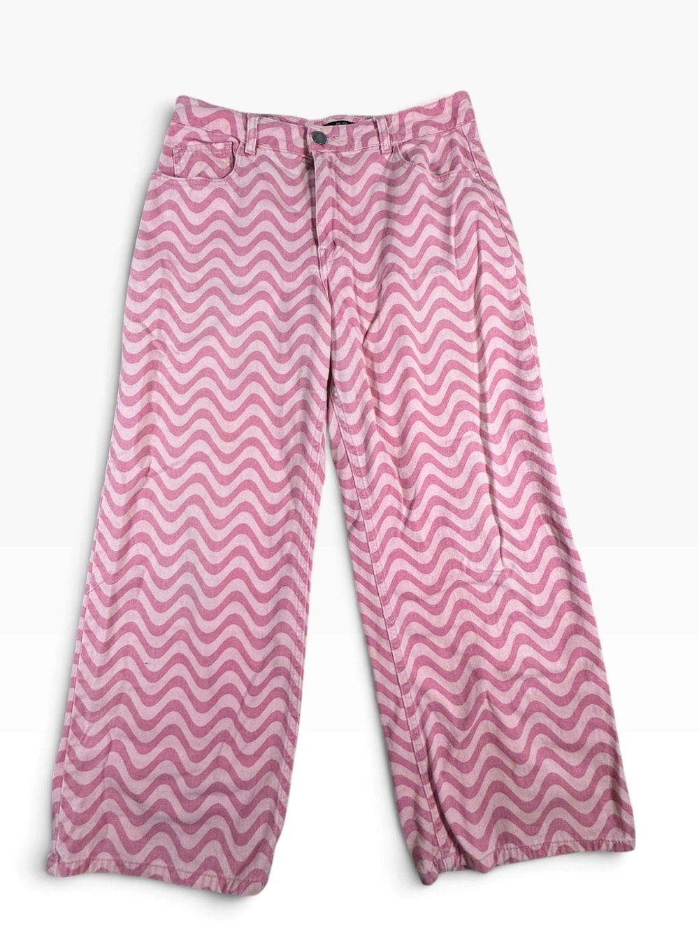 Pink Wave-Print Wide Leg Jeans